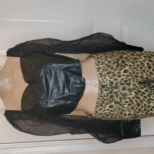 HL AFFAIR sheer and faux leather long sleeve top